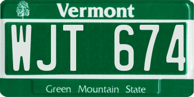 VT license plate WJT674