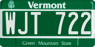 VT license plate WJT722