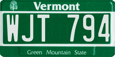 VT license plate WJT794