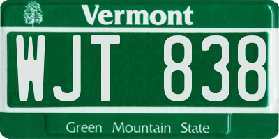 VT license plate WJT838