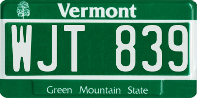VT license plate WJT839