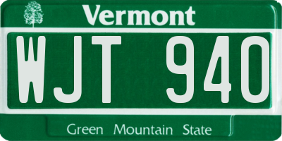 VT license plate WJT940
