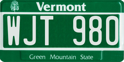 VT license plate WJT980