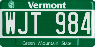 VT license plate WJT984