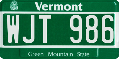 VT license plate WJT986