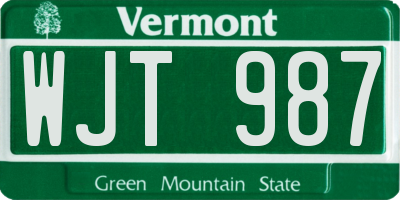 VT license plate WJT987