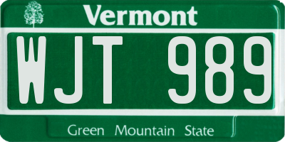 VT license plate WJT989