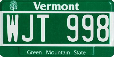 VT license plate WJT998