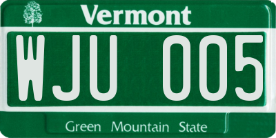 VT license plate WJU005