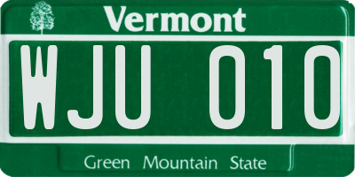 VT license plate WJU010