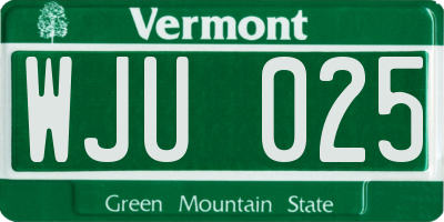 VT license plate WJU025