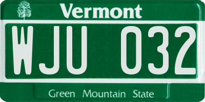 VT license plate WJU032
