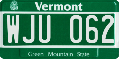 VT license plate WJU062