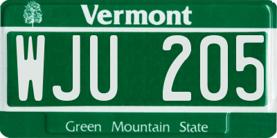 VT license plate WJU205