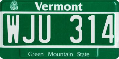 VT license plate WJU314