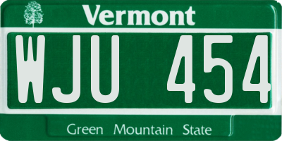 VT license plate WJU454