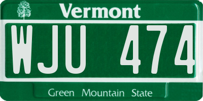 VT license plate WJU474