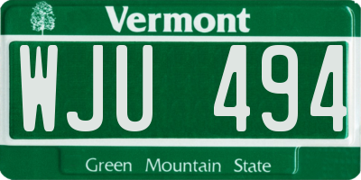 VT license plate WJU494