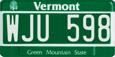 VT license plate WJU598
