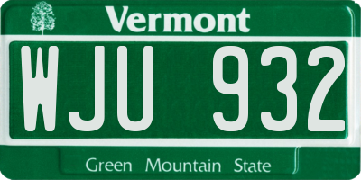 VT license plate WJU932