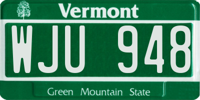VT license plate WJU948