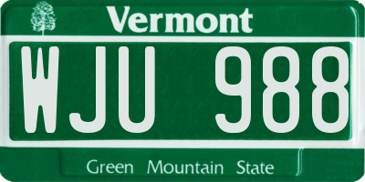 VT license plate WJU988