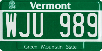 VT license plate WJU989