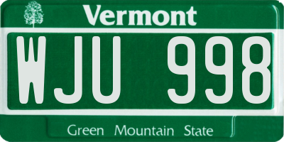 VT license plate WJU998