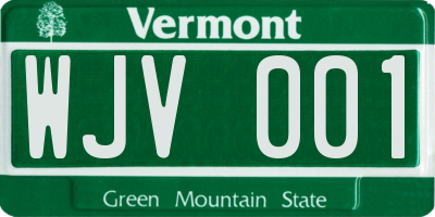 VT license plate WJV001
