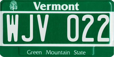 VT license plate WJV022