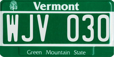 VT license plate WJV030