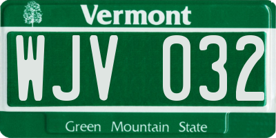 VT license plate WJV032