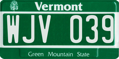 VT license plate WJV039