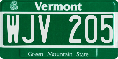 VT license plate WJV205