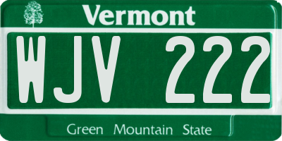 VT license plate WJV222