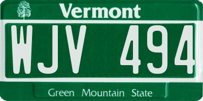 VT license plate WJV494