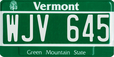 VT license plate WJV645