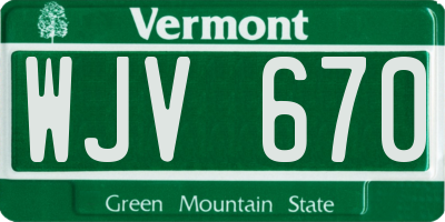 VT license plate WJV670