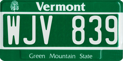 VT license plate WJV839