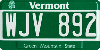 VT license plate WJV892