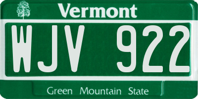 VT license plate WJV922