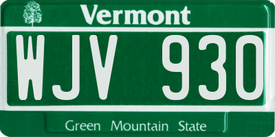 VT license plate WJV930