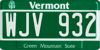 VT license plate WJV932