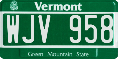 VT license plate WJV958