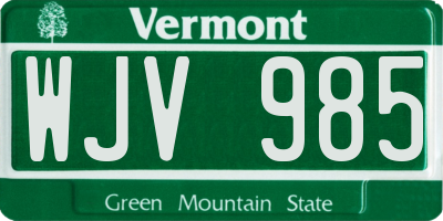VT license plate WJV985
