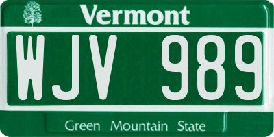 VT license plate WJV989