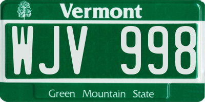 VT license plate WJV998