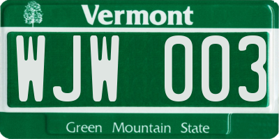 VT license plate WJW003