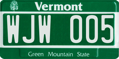 VT license plate WJW005