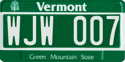 VT license plate WJW007